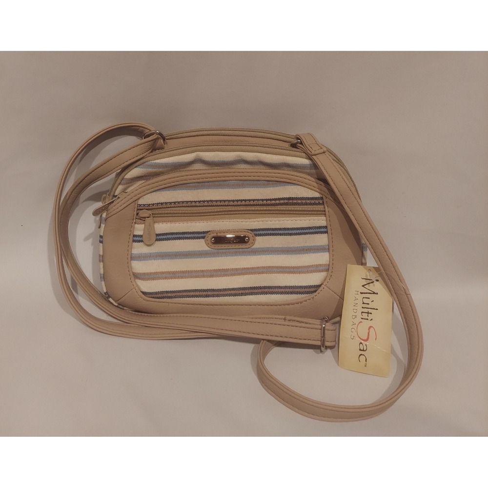 MultiSac Womens Blue Cream Tan Stripe Dynamic Mini Crossbody Bag NWT